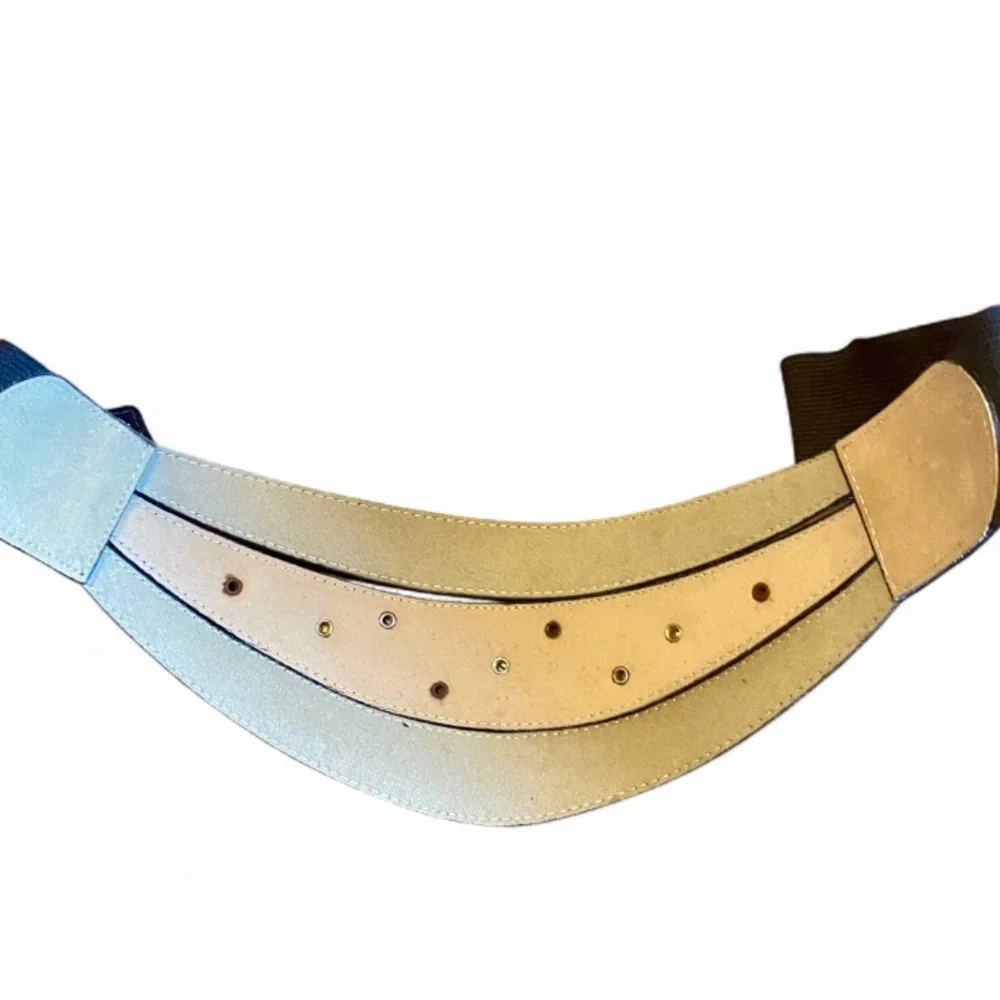 Vintage 90s Black Leather & Suede Studded Belt - Picture 4 of 5